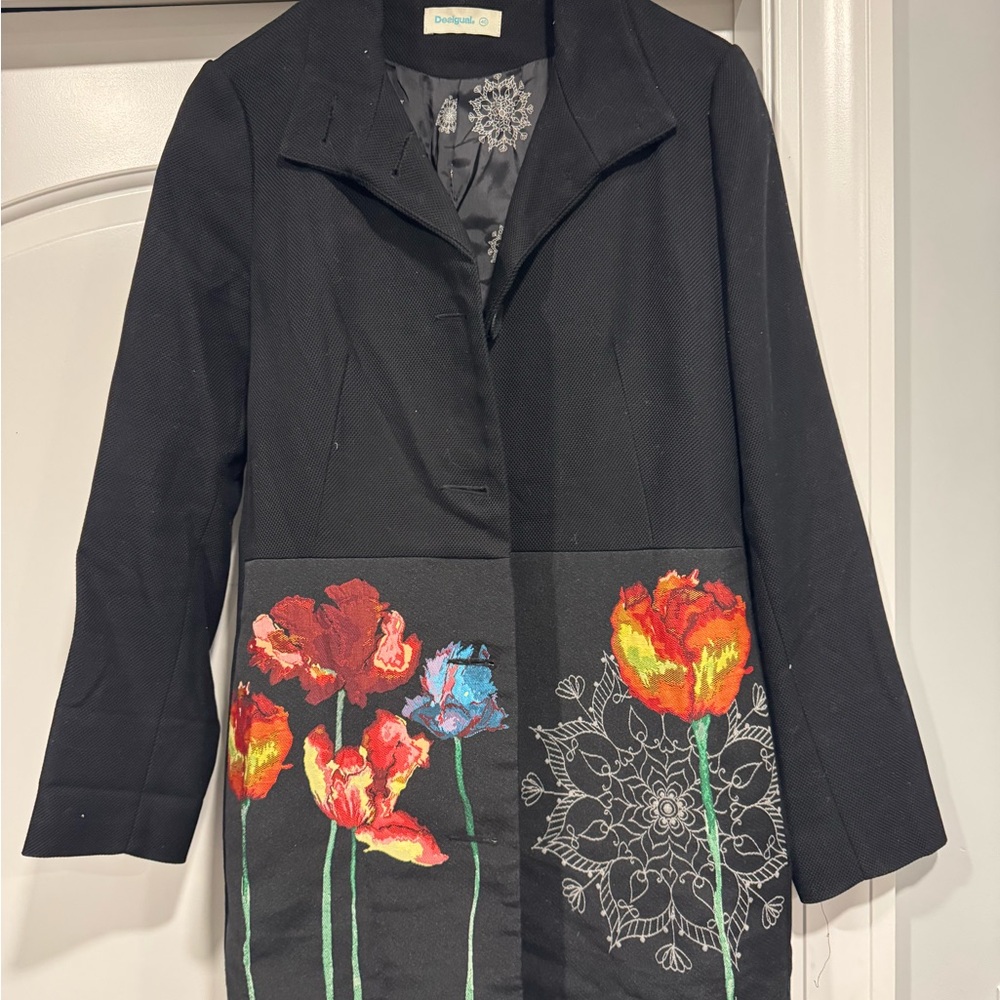Desigual Black Blazer with Colorful Floral Design